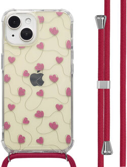 Imoshion Design hoesje met koord voor de Apple iPhone 15 - Dusty Rose Connected Hearts Meerkleurig
