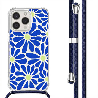 Imoshion Design hoesje met koord voor de Apple iPhone 15 Pro - Cobalt Blue Flowers Connect Meerkleurig