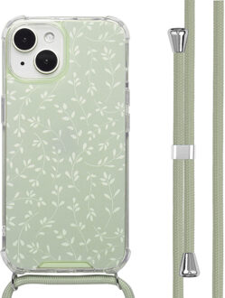 Imoshion Design hoesje met koord voor de Apple iPhone 15 - Smoke Green Flowers Meerkleurig
