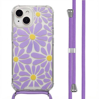 Imoshion Design hoesje met koord voor de Apple iPhone 15 - Tropical Violet Flowers Connect Meerkleurig