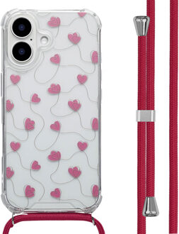 Imoshion Design hoesje met koord voor de Apple iPhone 16 - Dusty Rose Connected Hearts Meerkleurig