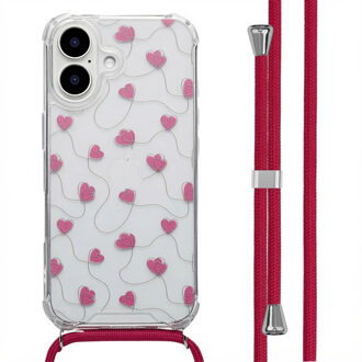 Imoshion Design hoesje met koord voor de Apple iPhone 16 - Dusty Rose Connected Hearts Meerkleurig