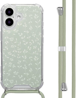 Imoshion Design hoesje met koord voor de Apple iPhone 16 - Smoke Green Flowers Meerkleurig
