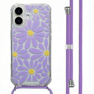 Imoshion Design hoesje met koord voor de Apple iPhone 16 - Tropical Violet Flowers Connect Meerkleurig
