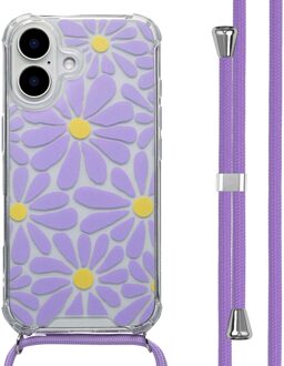 Imoshion Design hoesje met koord voor de Apple iPhone 16 - Tropical Violet Flowers Connect Meerkleurig