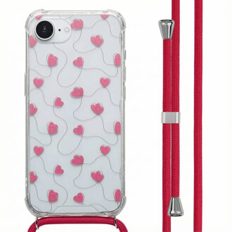Imoshion Design hoesje met koord voor de Apple iPhone 16e - Dusty Rose Connected Hearts Meerkleurig