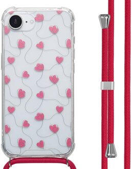 Imoshion Design hoesje met koord voor de Apple iPhone 16e - Dusty Rose Connected Hearts Meerkleurig