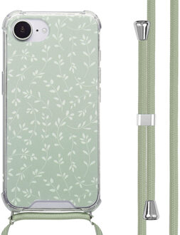 Imoshion Design hoesje met koord voor de Apple iPhone 16e - Smoke Green Flowers Meerkleurig