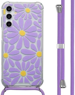 Imoshion Design hoesje met koord voor de Samsung Galaxy A15 (5G) - Tropical Violet Flowers Connect Meerkleurig