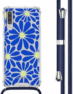Imoshion Design hoesje met koord voor de Samsung Galaxy A70 - Cobalt Blue Flowers Connect Meerkleurig - 6.7
