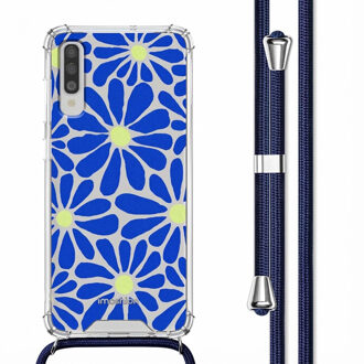 Imoshion Design hoesje met koord voor de Samsung Galaxy A70 - Cobalt Blue Flowers Connect Meerkleurig - 6.7