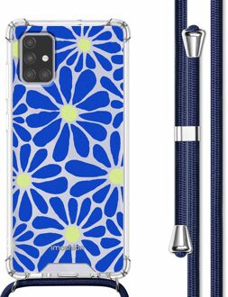 Imoshion Design hoesje met koord voor de Samsung Galaxy A71 - Cobalt Blue Flowers Connect Meerkleurig - 6.7