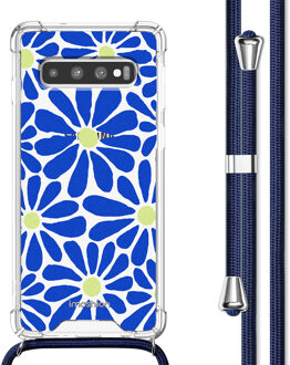 Imoshion Design hoesje met koord voor de Samsung Galaxy S10 - Cobalt Blue Flowers Connect Meerkleurig - 6.1