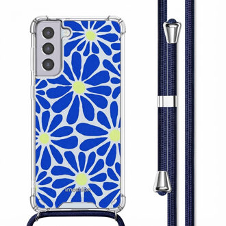 Imoshion Design hoesje met koord voor de Samsung Galaxy S21 - Cobalt Blue Flowers Connect Meerkleurig