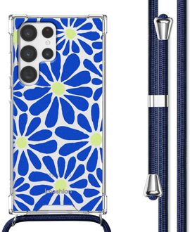 Imoshion Design hoesje met koord voor de Samsung Galaxy S22 Ultra - Cobalt Blue Flowers Connect Meerkleurig