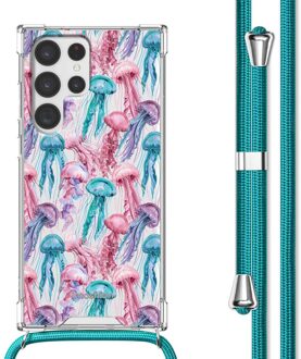 Imoshion Design hoesje met koord voor de Samsung Galaxy S22 Ultra - Jellyfish Watercolor Meerkleurig