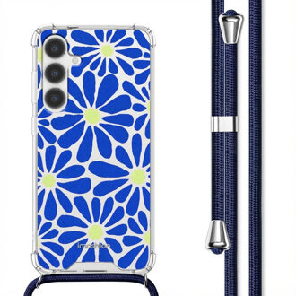 Imoshion Design hoesje met koord voor de Samsung Galaxy S24 - Cobalt Blue Flowers Connect Meerkleurig