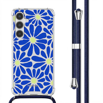 Imoshion Design hoesje met koord voor de Samsung Galaxy S24 Plus - Cobalt Blue Flowers Connect Meerkleurig