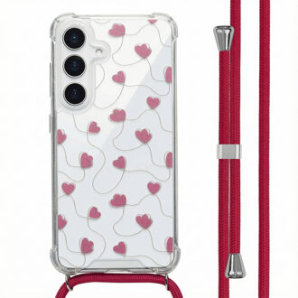Imoshion Design hoesje met koord voor de Samsung Galaxy S25 - Dusty Rose Connected Hearts Meerkleurig