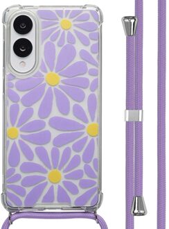 Imoshion Design hoesje met koord voor de Samsung Galaxy S25 Edge - Tropical Violet Flowers Connect Meerkleurig