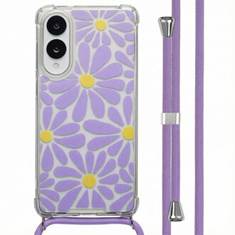 Imoshion Design hoesje met koord voor de Samsung Galaxy S25 Edge - Tropical Violet Flowers Connect Meerkleurig