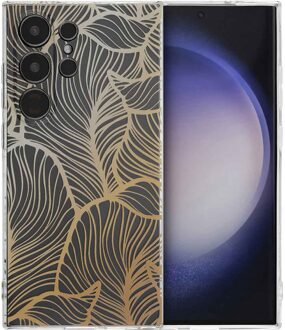 Imoshion Design hoesje voor de Samsung Galaxy S24 Ultra - Golden Leaves Transparant Meerkleurig
