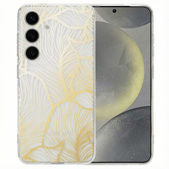 Imoshion Design hoesje voor de Samsung Galaxy S25 - Golden Leaves Transparant Meerkleurig