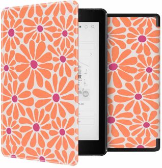 Imoshion Design Slim Hard Case Bookcase voor de Kobo Aura One - Orange Flowers Connect Meerkleurig - 7.8