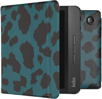 Imoshion Design Slim Hard Case Booktype Kobo Libra H2O tablethoes - Green Leopard