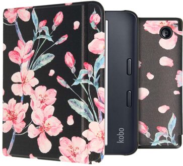 Imoshion Design Slim Hard Case Sleepcover met stand voor de Kobo Libra 2 / Tolino Vision 6 - Blossom Watercolor Black Meerkleurig - 7