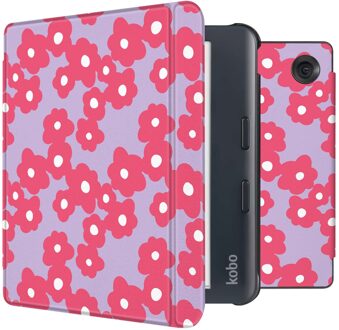 Imoshion Design Slim Hard Case Sleepcover met stand voor de Kobo Libra Colour - Dusty Rose Blossom Meerkleurig - 7