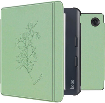 Imoshion Design Slim Hard Case Sleepcover met stand voor de Kobo Libra Colour - Floral Green Groen - 7