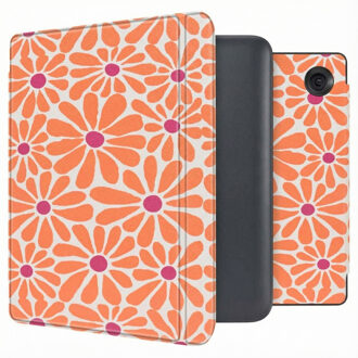 Imoshion Design Slim Hard Case Sleepcover met stand voor de Kobo Libra Colour - Orange Flowers Connect Meerkleurig - 7