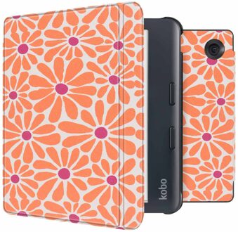 Imoshion Design Slim Hard Case Sleepcover met stand voor de Kobo Libra Colour - Orange Flowers Connect Meerkleurig - 7