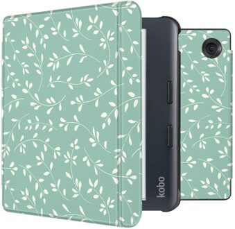 Imoshion Design Slim Hard Case Sleepcover met stand voor de Kobo Libra Colour - Smoke Green Flowers Meerkleurig - 7