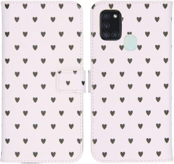 Imoshion Design Softcase Book Case Samsung Galaxy A21s hoesje - Hearts Allover White