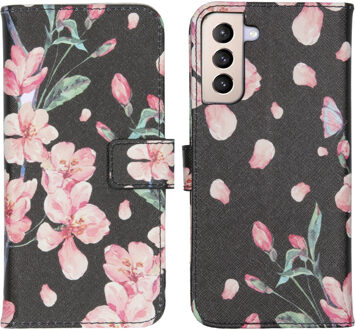 Imoshion Design Softcase Book Case Samsung Galaxy S21 Plus hoesje - Blossom Watercolor Black