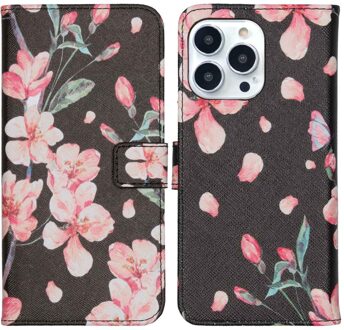 Imoshion Design Softcase Bookcase voor de Apple iPhone 13 Pro - Blossom Watercolor Black Meerkleurig
