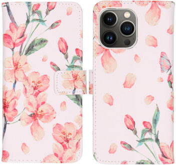 Imoshion Design Softcase Bookcase voor de Apple iPhone 13 Pro - Blossom Watercolor White Meerkleurig