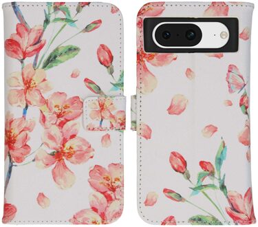 Imoshion Design Softcase Bookcase voor de Google Pixel 8 - Blossom Watercolor White Meerkleurig