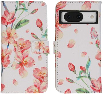 Imoshion Design Softcase Bookcase voor de Google Pixel 8 Pro - Blossom Watercolor White Meerkleurig