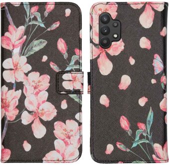 Imoshion Design Softcase Bookcase voor de Samsung Galaxy A32 (5G) - Blossom Watercolor Black Meerkleurig