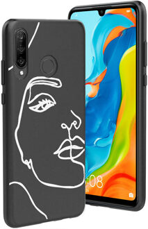 Imoshion Design voor de Huawei P30 Lite hoesje - Abstract Gezicht - Wit / Zwart