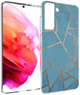 Imoshion Design voor de Samsung Galaxy S21 FE hoesje - Grafisch Koper - Blauw / Goud