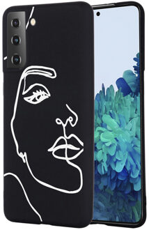Imoshion Design voor de Samsung Galaxy S21 hoesje - Abstract Gezicht - Wit / Zwart
