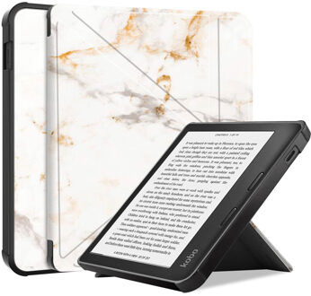 Imoshion Design Vouwbare Bookcase voor de Kobo Libra 2 / Tolino Vision 6 - White Marble Wit - 7