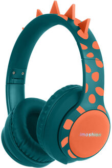 Imoshion Draadloze Kinderkoptelefoon Dino - Decibelbegrenzer - Met AUX kabel - Petrol Green / Orange Groen - One size