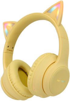 Imoshion Draadloze Kinderkoptelefoon LED Light Cat Ear - Decibelbegrenzer - Met AUX kabel - Geel - One size