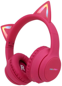 Imoshion Draadloze Kinderkoptelefoon LED Light Cat Ear - Decibelbegrenzer - Met AUX kabel - Hot Pink Roze - One size