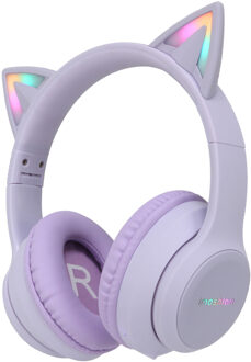 Imoshion Draadloze Kinderkoptelefoon LED Light Cat Ear - Decibelbegrenzer - Met AUX kabel - Lavender Lilac - One size